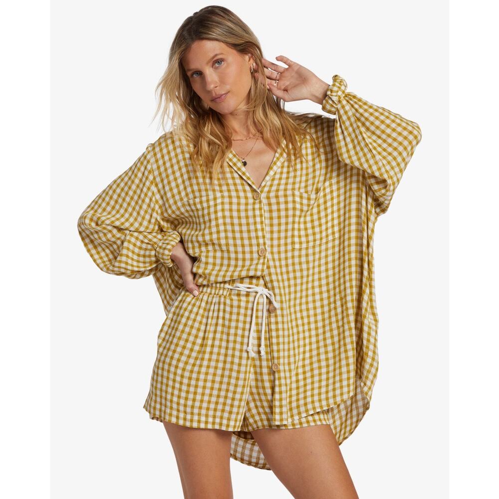 Billabong NWT Swell Oversized Button Down Plaid Shirt | Green Envy | Size Small